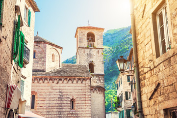 Wall Mural - Ancient buildings in Old Town in Kotor, Montenegro. Famous travel destination.