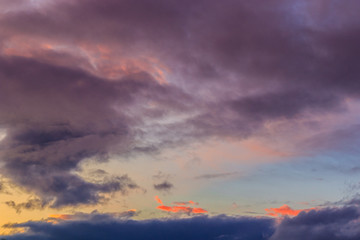 Colorful dramatic sky with cloud at sunset