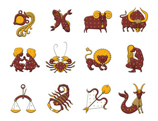 set of twelve signs of the zodiac. prediction of the future. isolated on white background