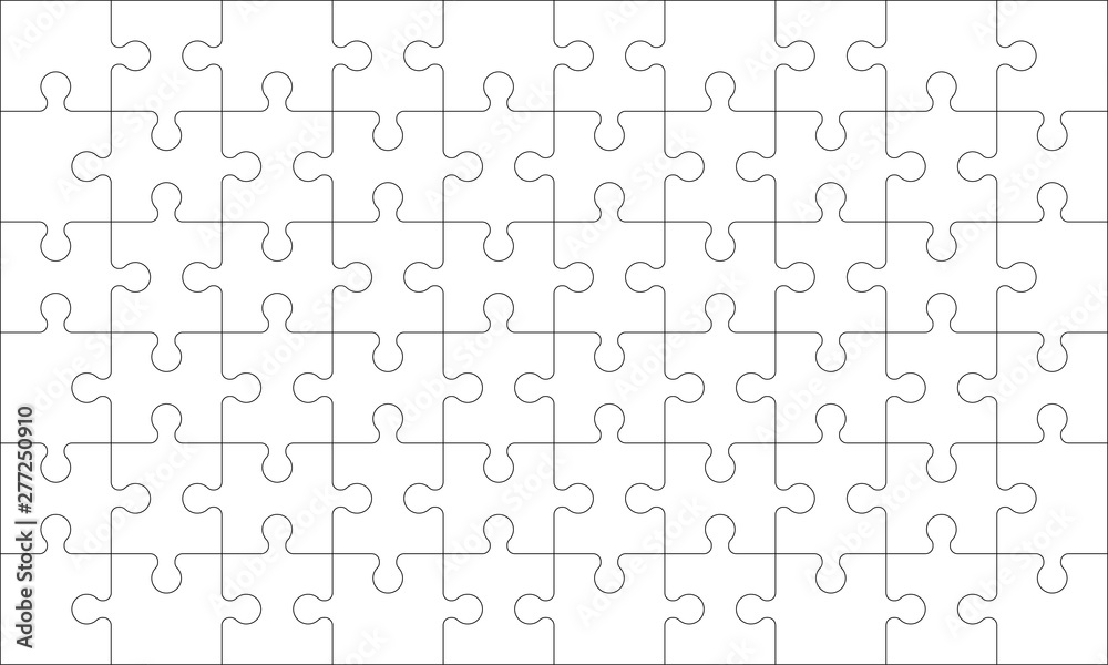Puzzles grid - blank template. Jigsaw puzzle with 60 pieces. Mosaic background for thinking game is 10x6 size. Game with details. Vector illustration. - obrazy, fototapety, plakaty 
