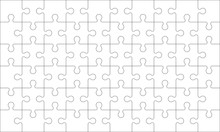 Puzzles Grid - Blank Template. Jigsaw Puzzle With 60 Pieces. Mosaic Background For Thinking Game Is 10x6 Size. Game With Details. Vector Illustration.