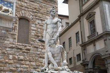 Closeup view of marble sculpture Hercules and Cacus by Bartolommeo Bandinelli