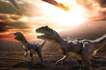 Naklejka dinozaur 3d pejzaż