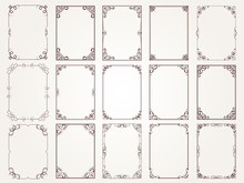 Calligraphic Frames. Borders Corners Ornate Frames For Certificate Floral Classic Vector Designs Collection. Illustration Of Filigree Border Card, Floral Rectangular Frame