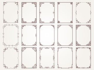 Wall Mural - Calligraphic frames. Borders corners ornate frames for certificate floral classic vector designs collection. Illustration of filigree border card, floral rectangular frame
