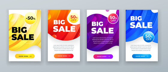 Wall Mural - set of dynamic modern fluid sale banner for social media stories, web page, mobile phone. sale banne