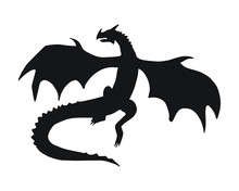 Vector Black Silhouette Of Dragon Isolated On White Background 