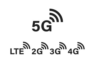 Poster - 5g internet technology. Network signs. Sign of settings. Symbol of connecting. 5G 4G 3G 2G LTE mobile communication.