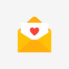Poster - Paper letter with heart inside. Isolated mail hearth concept. Trendy flat style.