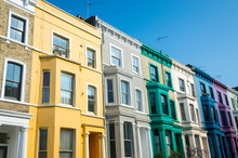 Traditional Colorful Row Houses In The Notting Hill Neighborhood Of London, England, UK