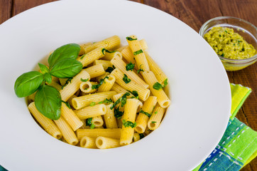 Sticker - Penne pasta with pesto sauce. Italian cuisine. 