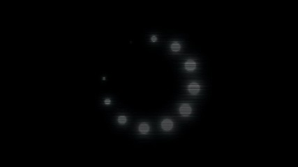 Aufkleber - Abstract animation of white spinning bubbles rotating in a loading wheel on black background. Animation. White loading circle icon on black