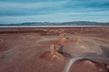 Wall Mural - mountains of trona pinnacles from above. Blue sky