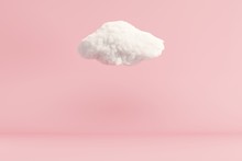 Cloud Floating On Pink Room Background. Minimal Idea Concept. 3D Render.