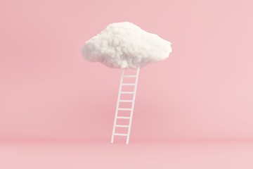 Wall Mural - Stair With Cloud Floating on pink room background. Minimal Creative idea concept. 3D render.