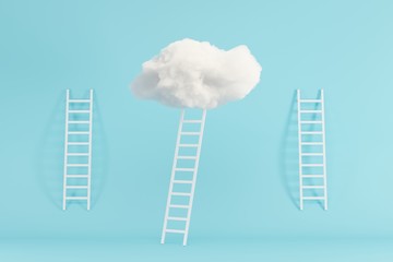 Wall Mural - Stair With Cloud Floating on blue room background. Minimal Creative idea concept. 3D render.