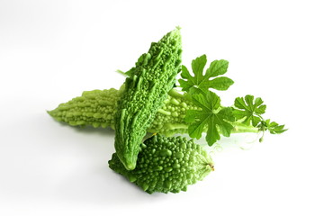 Bitter melon or bitter gourd vegetable in white background