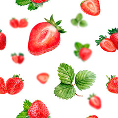 Wall Mural - Watercolor hand drawn strawberry isolated seamless pattern.