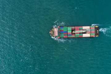 Aerial view container ship to sea port loading container for import export or transportation. shipping business logistic. Trade Port and Shipping cargo to harbor, International transportation.