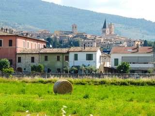 View of Spello, an Italian ancient city known as city of flowers. It is famous for 