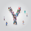 © mast3r - big people crowd gathering in shape letter Y different occupation employees group standing together English alphabet concept full length