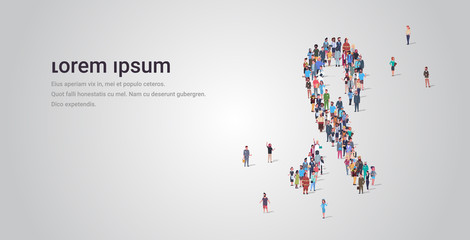 Poster - big people group standing together in ribbon shape crowd of different occupation employees breast cancer awareness concept full length horizontal copy space