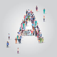 Poster - big people crowd forming shape letter A different occupation employees group standing together English alphabet concept full length