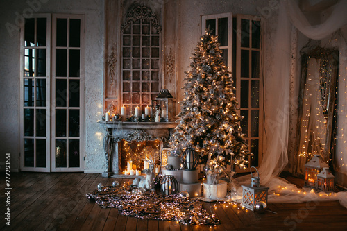 Warm Cozy Evening In Christmas Room Interior Design Xmas Tree