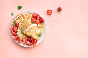 Wall Mural - Crepes with ricotta, strawberries