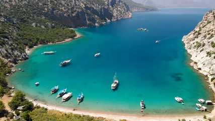 Wall Mural - Aerial View of Porto Ceneviz Cove with Boats at Adrasan/Antalya/TURKEY