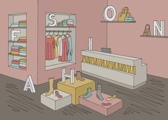 Shop store interior graphic color sketch illustration vector