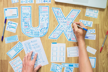 Poster - ux designer creative prototype Graphic planning application development for web mobile phone . User experience concept.