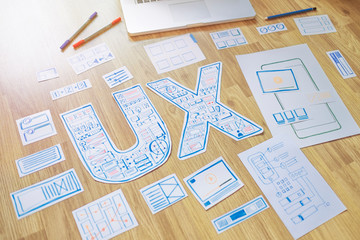Poster - ux designer creative prototype Graphic planning application development for web mobile phone . User experience concept.