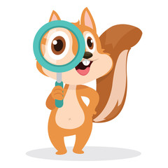 Poster - Cute squirrel use a magnifying glass to find his food