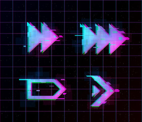 Wall Mural - Synthwave vaporwave retrowave Glitch Arrows, pointers, direction Set. Glitch design elements for poster, flyer, cover, web, banner. Eps 10