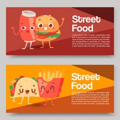 Wall Mural - Fast food smile vector cartoon expression characters of hamburger or cheeseburger with fast-food emotion of burger or hot dog emoticon street food icons background