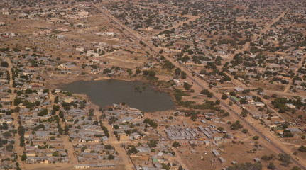 Aerial view to NDjamena and Chari or Chari river, Chad