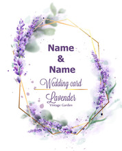 Wedding Card Lavender Wreath Vector Watercolor. Delicate Floral Bouquet Frame. Spring Summer Banner Templates