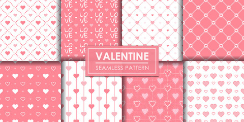 valentine hearts seamless pattern set, decorative wallpaper.