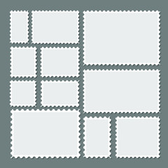 Aufkleber - postage stamps frames set on background. toothed border stickers in different size.