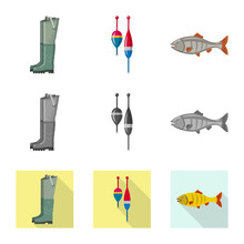 Isolated Object Of Fish And Fishing Sign. Collection Of Fish And Equipment Vector Icon For Stock.
