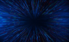 Shiny Particles Space Explosion Retro Sci-Fi Neon Radial Lines Background Futuristic Speed Light Zoom Of The 80`s. Digital Cyber Surface. Suitable For Design In The Style Of The 1980`s