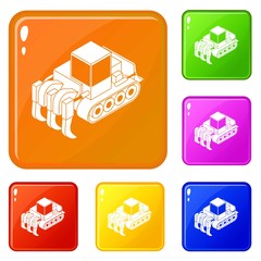 Poster - Industrial bulldozer icons set collection vector 6 color isolated on white background