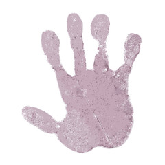 Wall Mural - Hand paint print, isolated white background. Pink human palm and fingers. Abstract art design, symbol identity people. Silhouette child, kid, people handprint. Grunge texture. Vector illustration