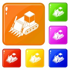 Poster - Construction bulldozer icons set collection vector 6 color isolated on white background