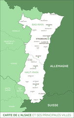 Wall Mural - Carte de la région Alsace et ses principales villes. Fichier éditable et multi-calques.