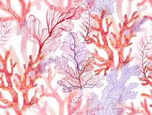Watercolor Corals. Seamless Pattern With The Underwater World