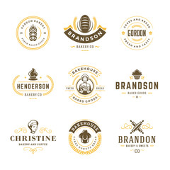 Wall Mural - Bakery logos and badges design templates set vector illustration.