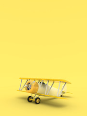 Poster - Toy vintage aircraft. Illustration with empty place for text. Vertical orientation. 3D rendering