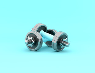 Poster - Two shiny iron isolated dumbbells. 3D rendering